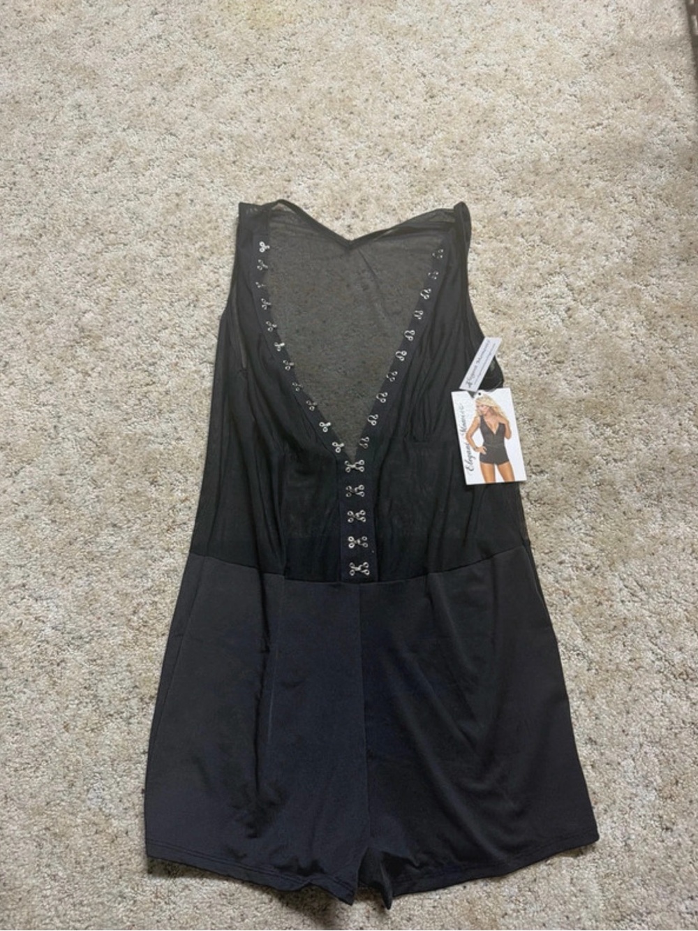 Elegant Moments Black Lace-Trimmed Romper
